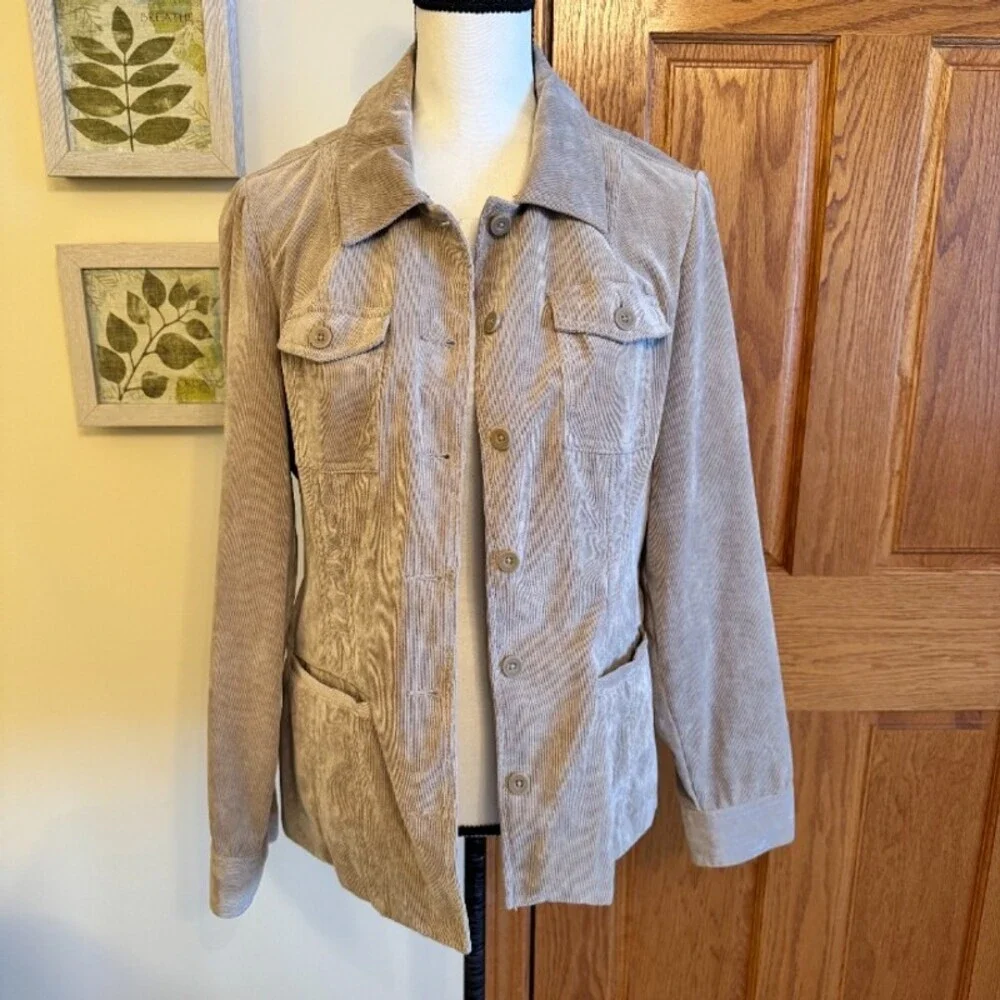 Croft & Barrow Jacket Womens M Beige Corduroy Blazer Button Front